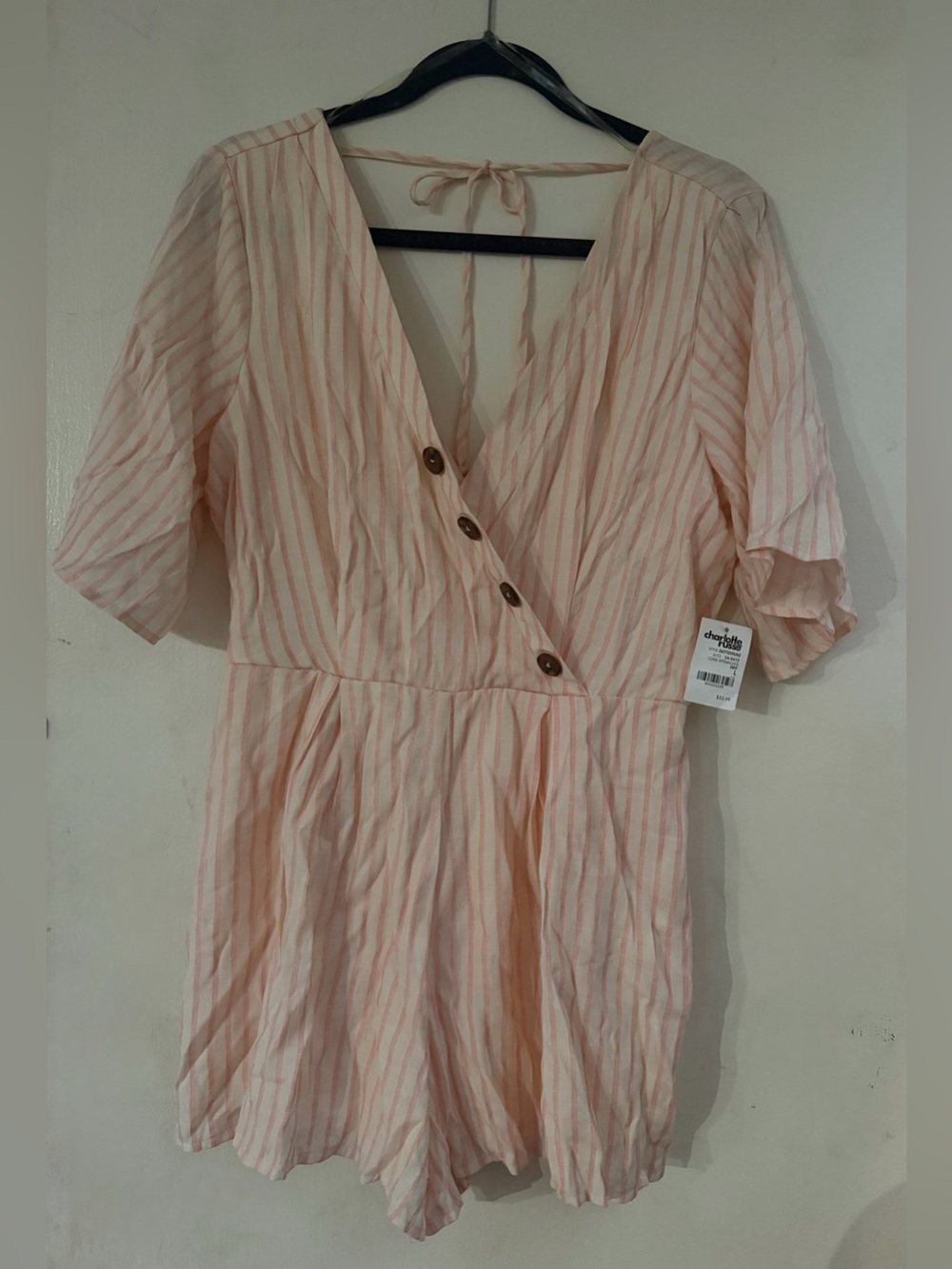 Charlotte Russe Peach and White Striped Lined Romper